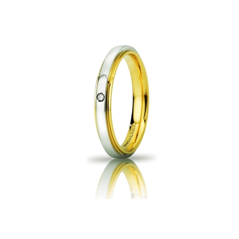 UNOAERRE 18Kt Two-Color Gold Wedding Ring Mod. Cassiopea Slim with diamond Kt. 0,01