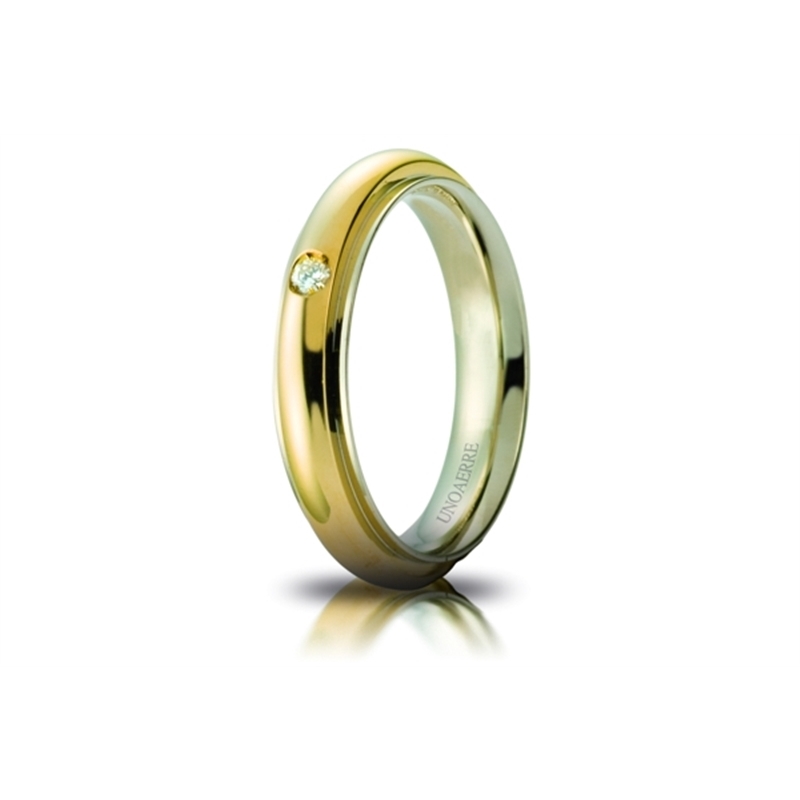 UNOAERRE 18Kt Two-Color Gold Wedding Ring Mod. Andromeda with diamond Kt. 0,03