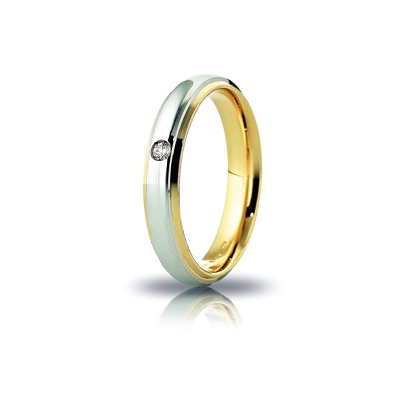 UNOAERRE 18Kt Two-Color Gold Wedding Ring Mod. Cassiopea with diamond Kt. 0,03