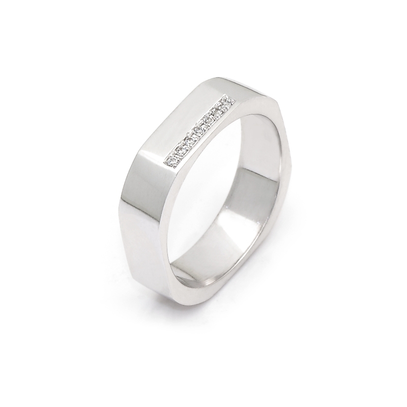 White Gold Engagement  Ring mod. Santorini mm. 4,5 with Diamonds Kt. 0,04